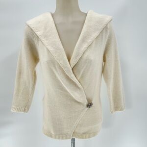 ANN TAYLOR Angora Wool Rabbit Hair Cream Sweater Rhinestone Closure Sz XS